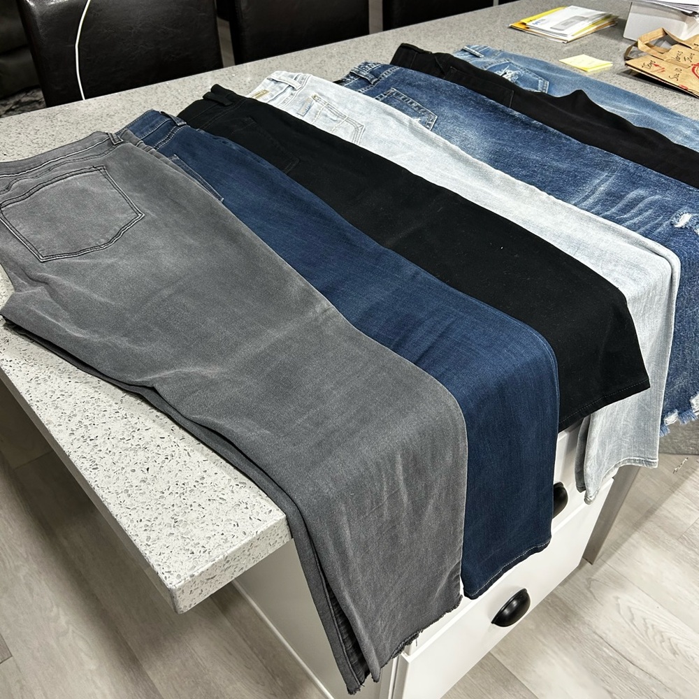 Men's Gray, Blue, and Black Jeans